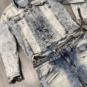 Denim Top & Bottom. Distressed Jean Material